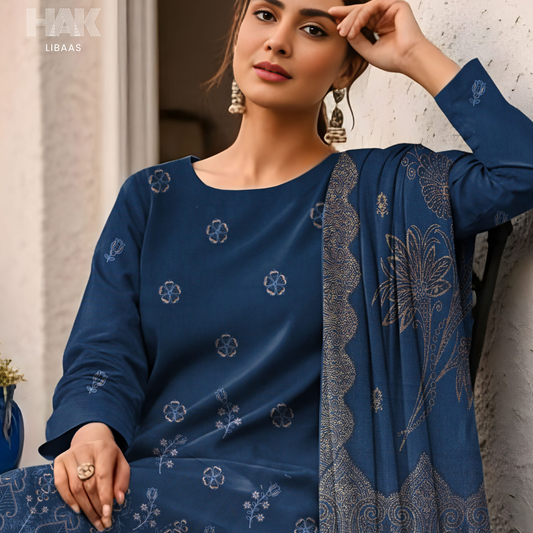 HK-233D 3-Piece Embroidered Winter Suit by HAK Libaas