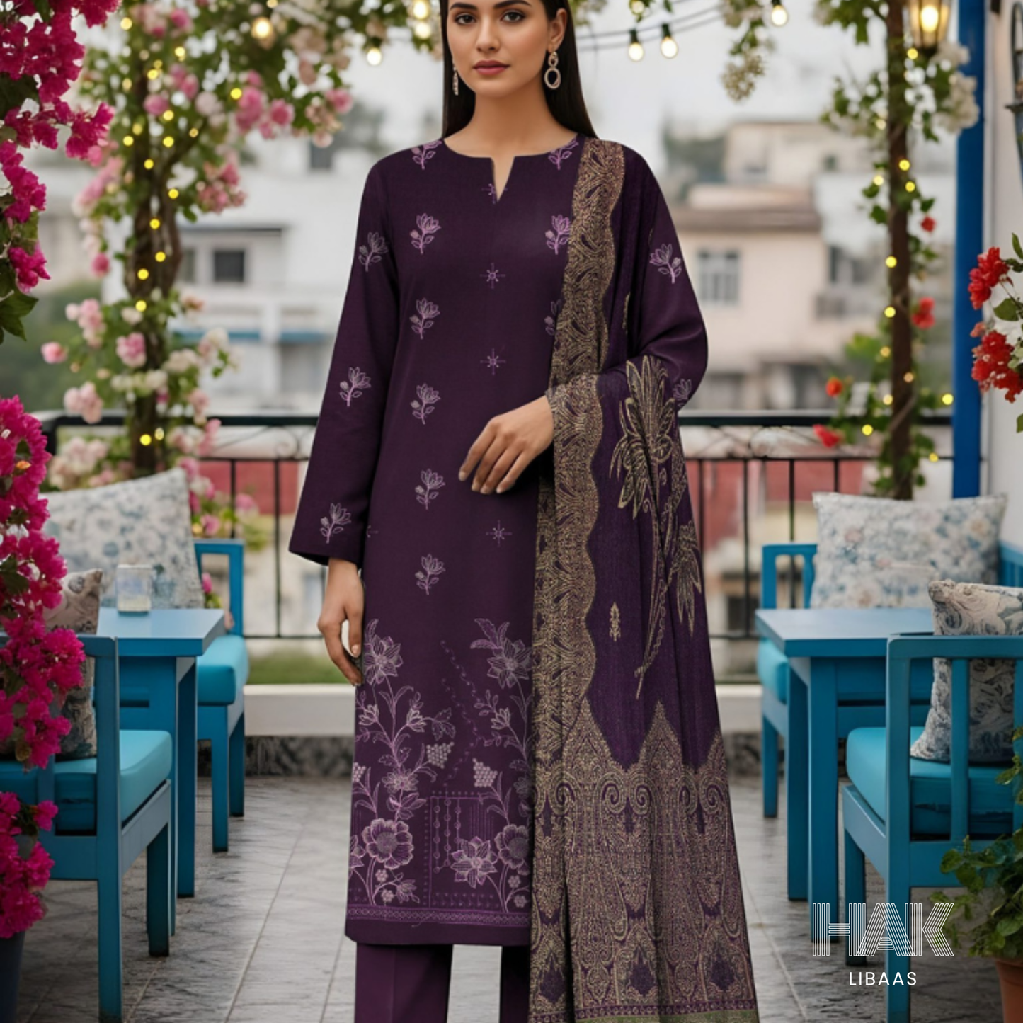 HK-233E 3-Piece Embroidered Winter Suit by HAK Libaas