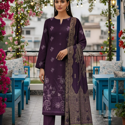 HK-233E 3-Piece Embroidered Winter Suit by HAK Libaas