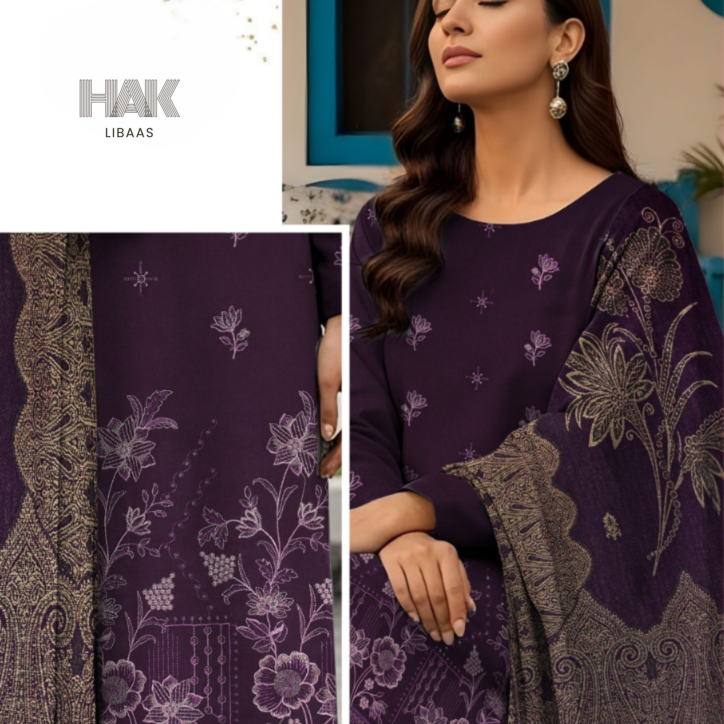 HK-233E 3-Piece Embroidered Winter Suit by HAK Libaas