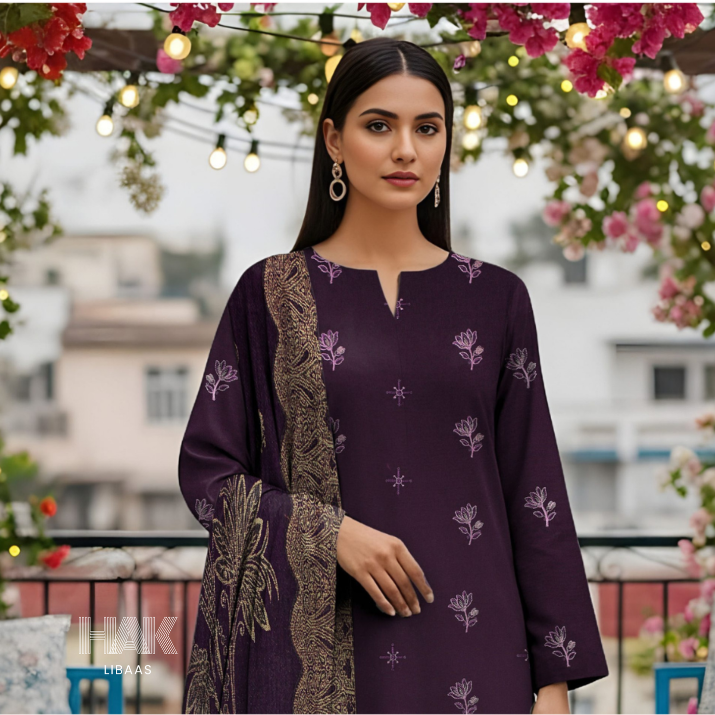 HK-233E 3-Piece Embroidered Winter Suit by HAK Libaas