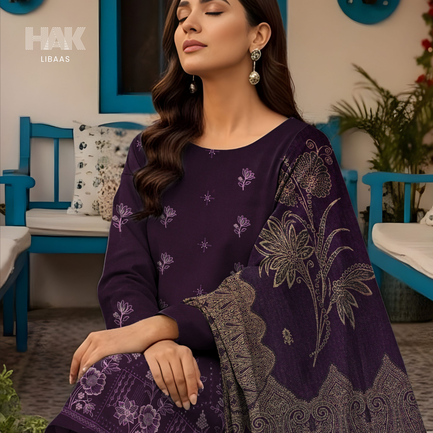 HK-233E 3-Piece Embroidered Winter Suit by HAK Libaas