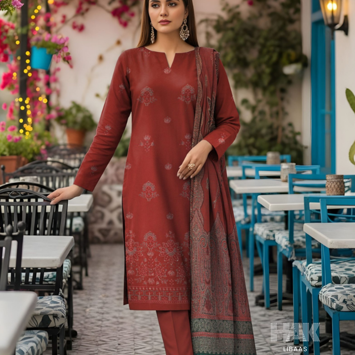 HK-233F 3-Piece Embroidered Winter Suit by HAK Libaas