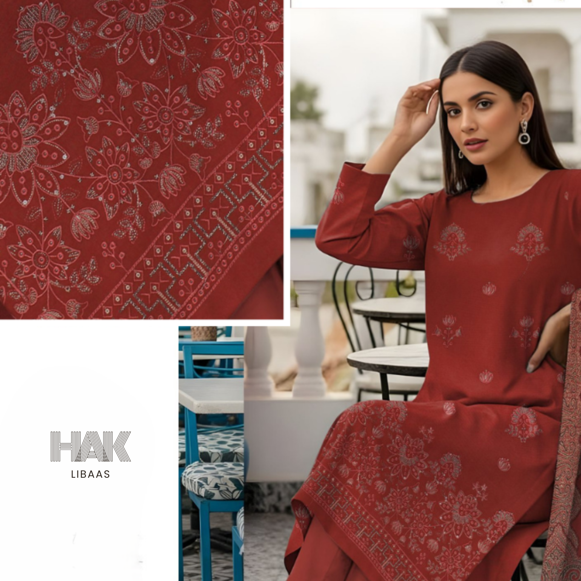 HK-233F 3-Piece Embroidered Winter Suit by HAK Libaas