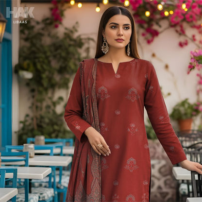 HK-233F 3-Piece Embroidered Winter Suit by HAK Libaas