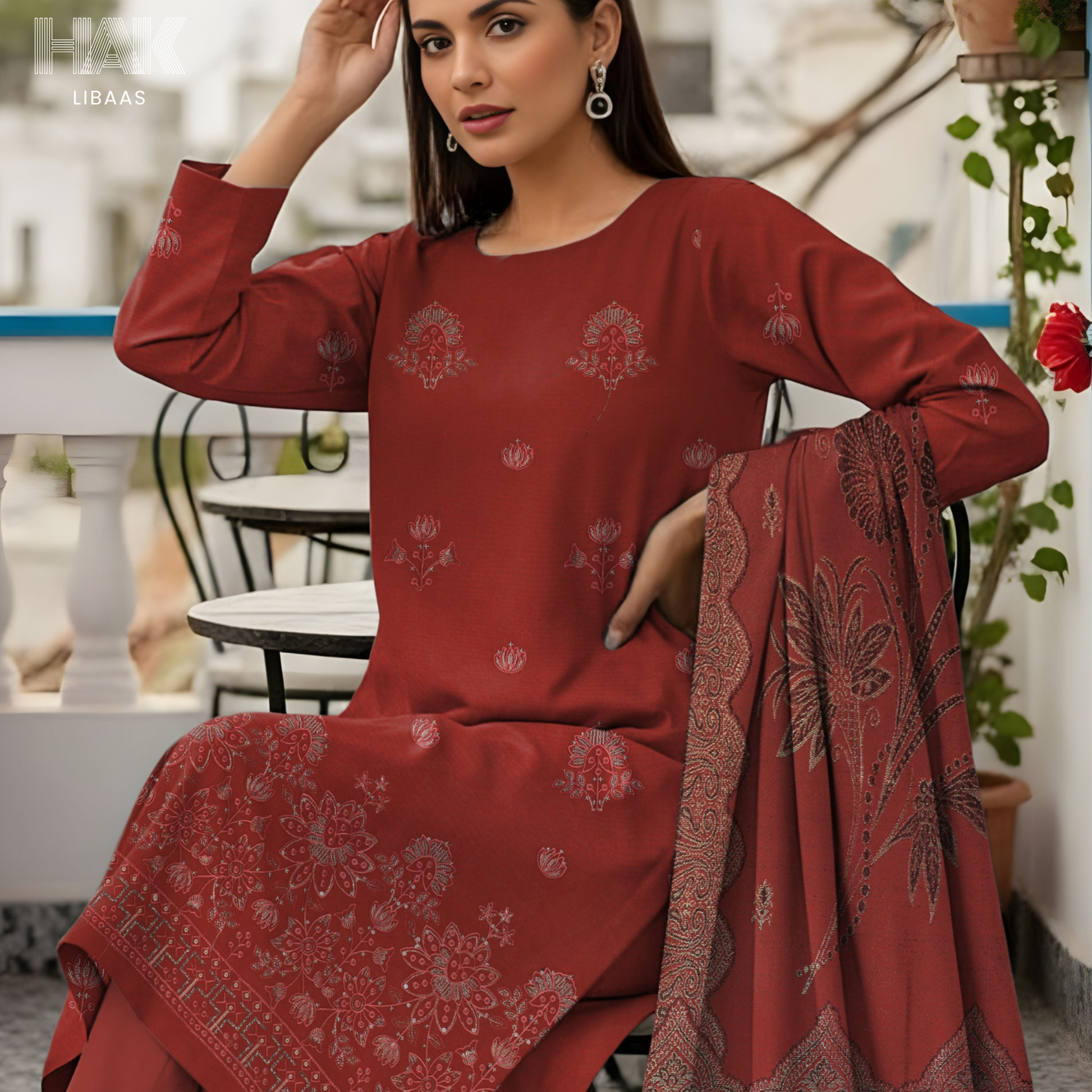 HK-233F 3-Piece Embroidered Winter Suit by HAK Libaas