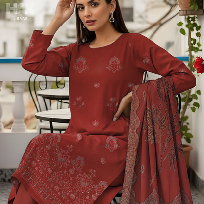 HK-233F 3-Piece Embroidered Winter Suit by HAK Libaas