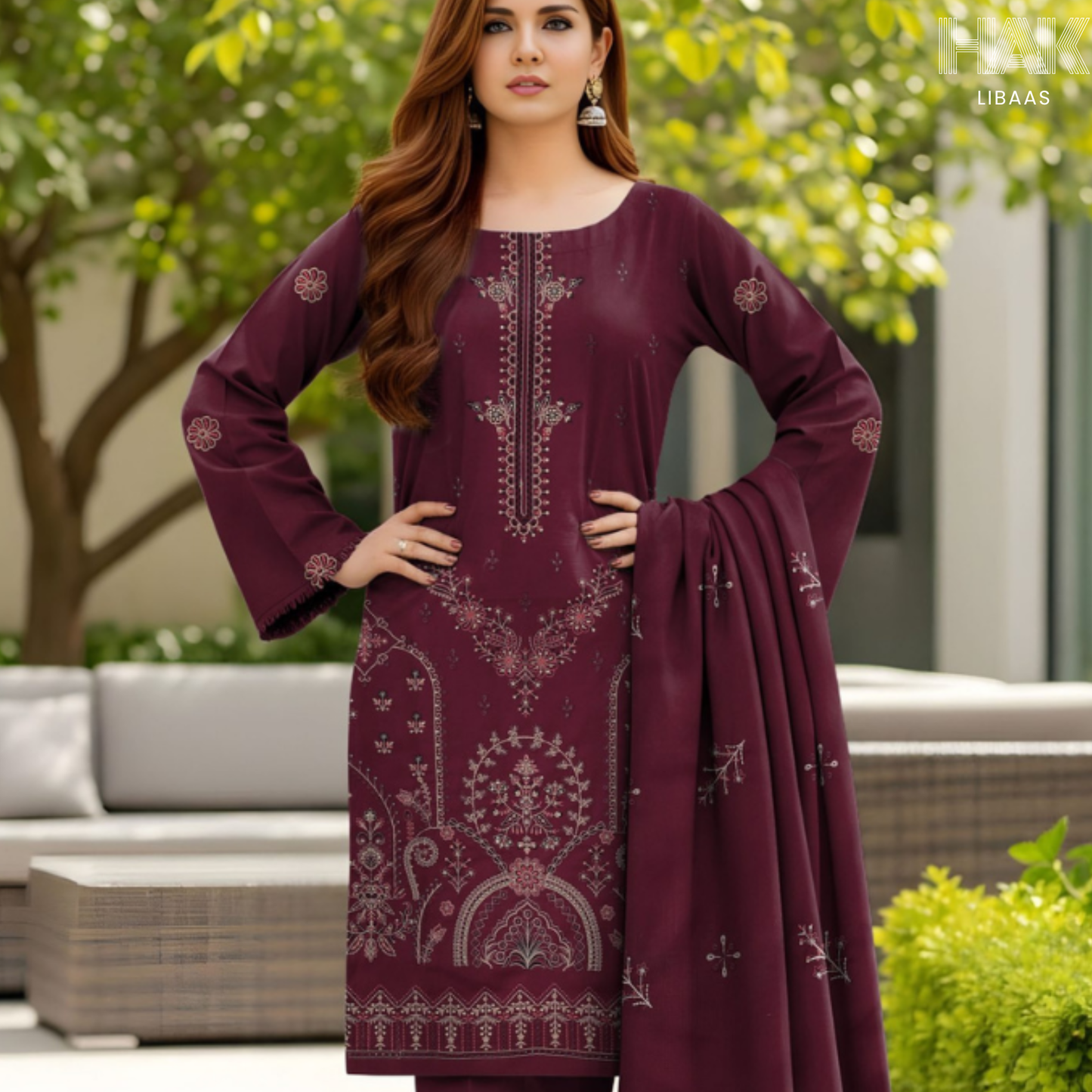 Mushq Peach Embellished Sequence Embroidery Suit HK-234A