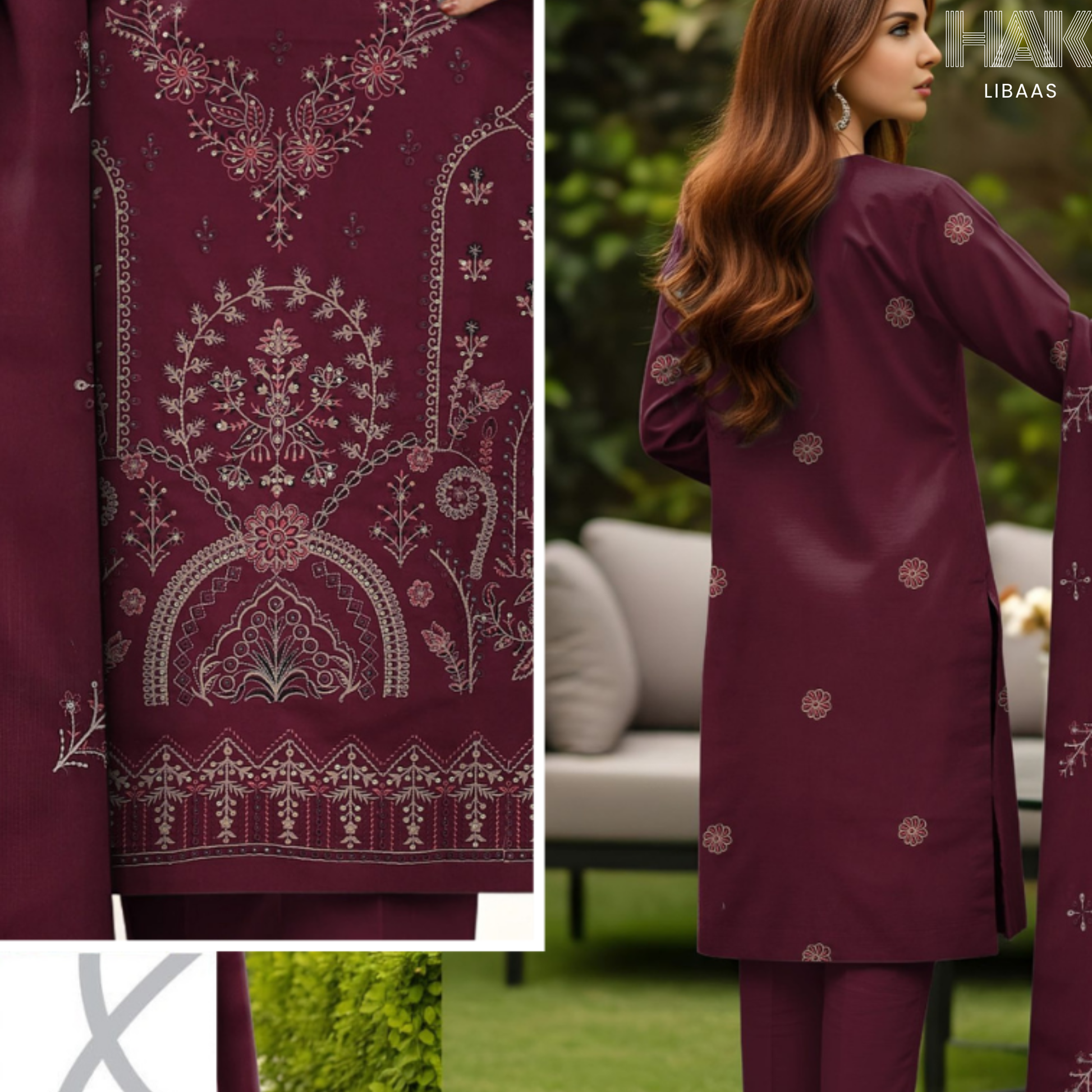 Mushq Peach Embellished Sequence Embroidery Suit HK-234A