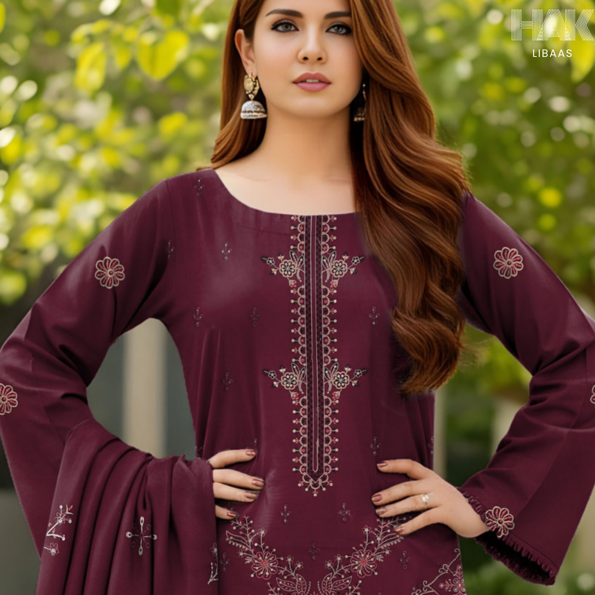 Mushq Peach Embellished Sequence Embroidery Suit HK-234A