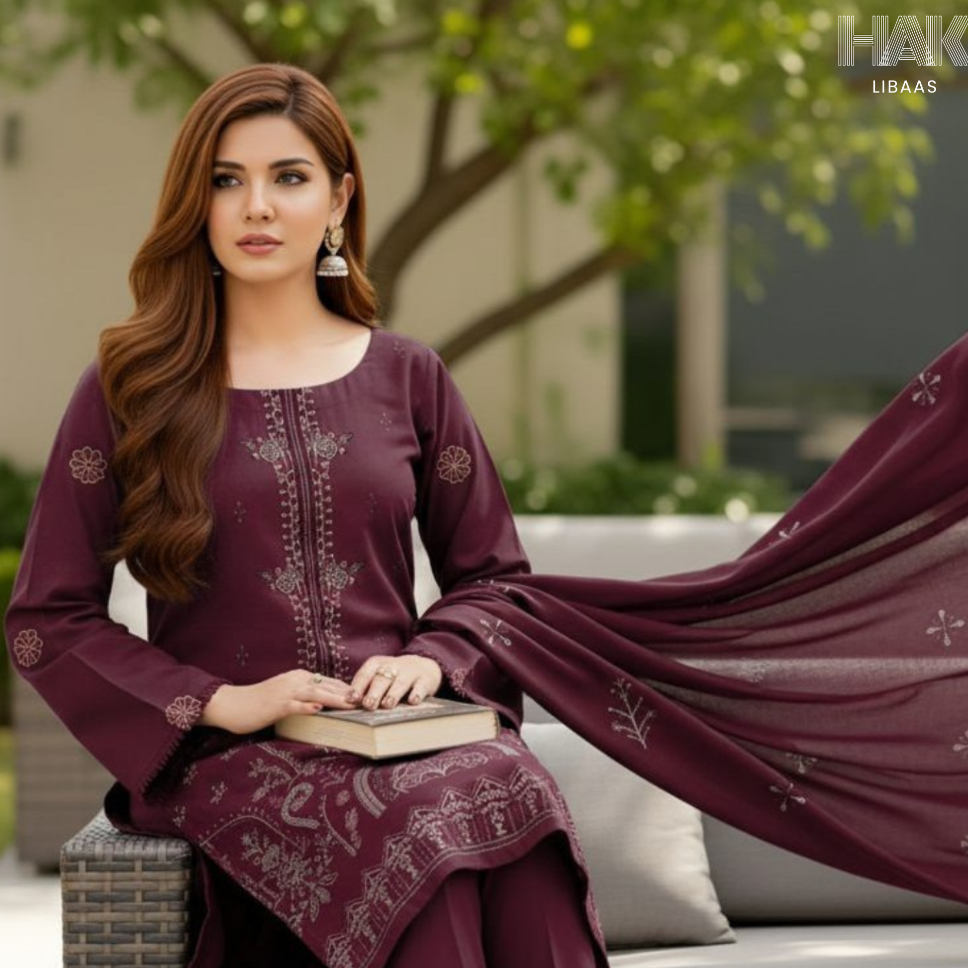 Mushq Peach Embellished Sequence Embroidery Suit HK-234A