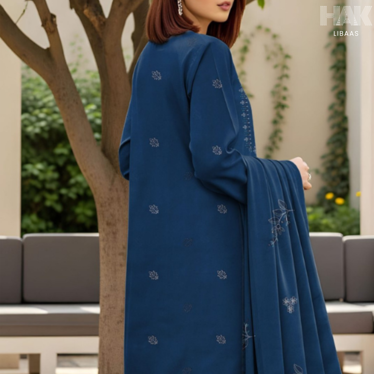 HAK Libaas Peach 3 Piece Embroidered Suit HK-234B