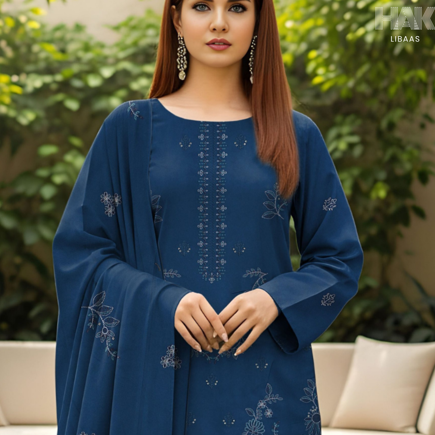 HAK Libaas Peach 3 Piece Embroidered Suit HK-234B