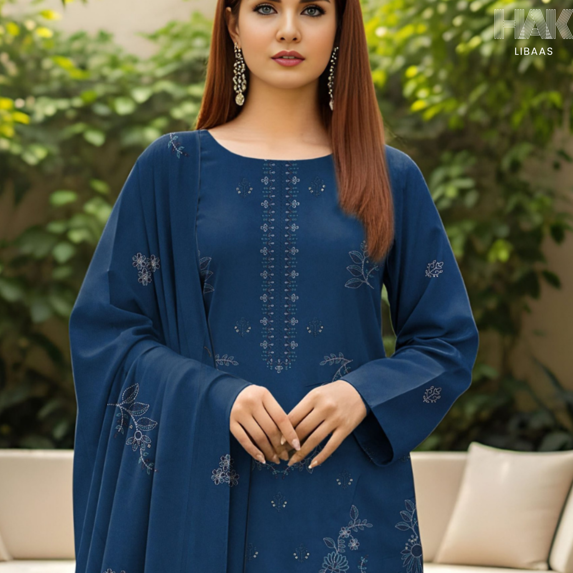 HAK Libaas Peach 3 Piece Embroidered Suit HK-234B