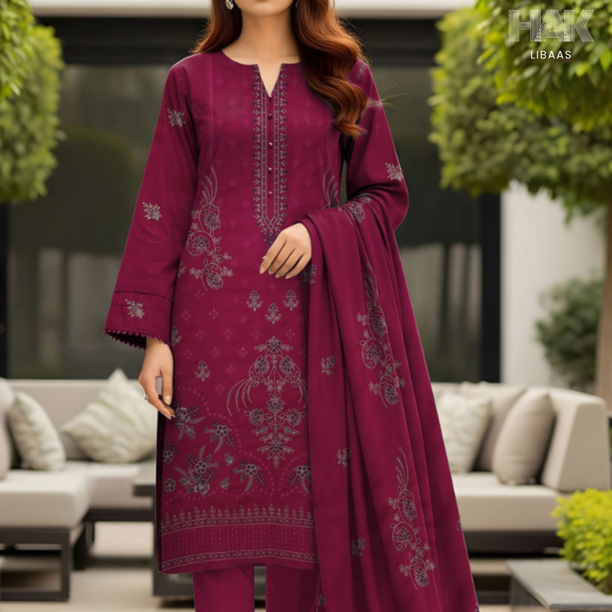 HAK Libaas Peach 3 Piece Embroidered Suit HK-234C
