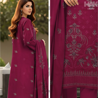 HAK Libaas Peach 3 Piece Embroidered Suit HK-234C