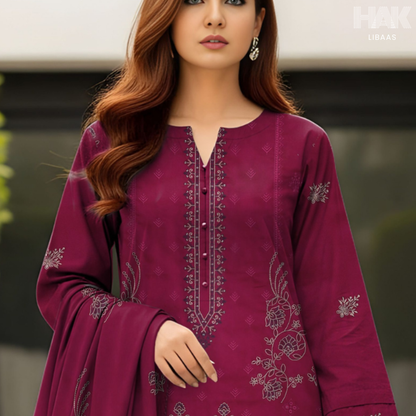 HAK Libaas Peach 3 Piece Embroidered Suit HK-234C