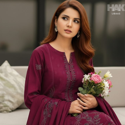 HAK Libaas Peach 3 Piece Embroidered Suit HK-234C