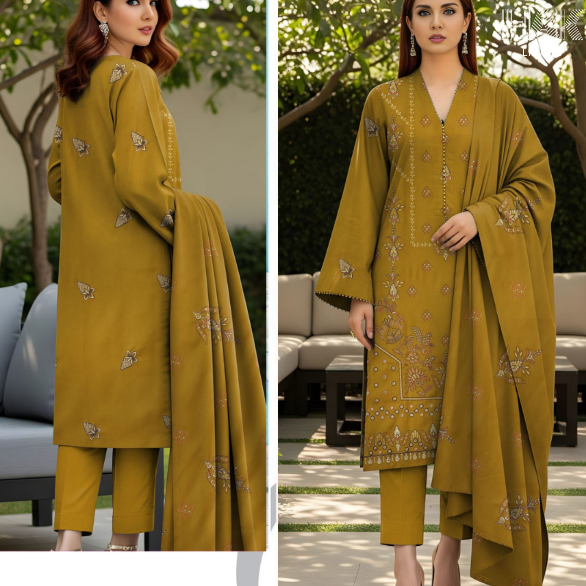 HAK Libaas Peach 3 Piece Embroidered Suit HK-234D