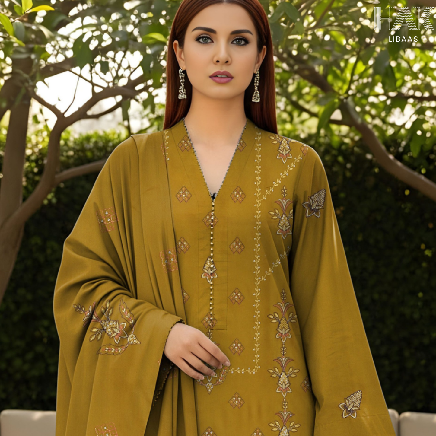 HAK Libaas Peach 3 Piece Embroidered Suit HK-234D
