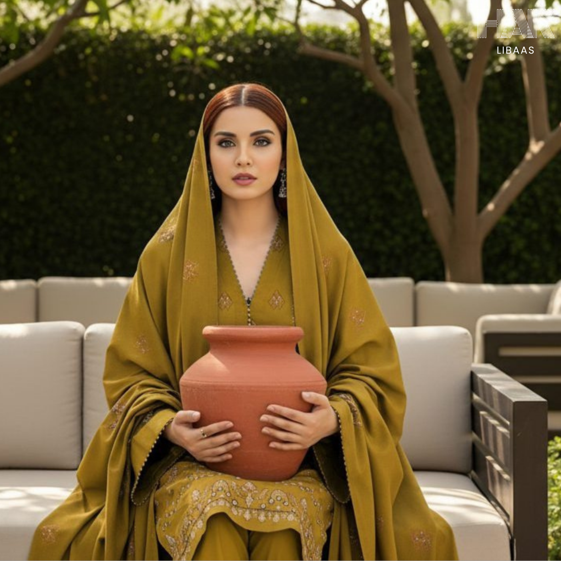 HAK Libaas Peach 3 Piece Embroidered Suit HK-234D