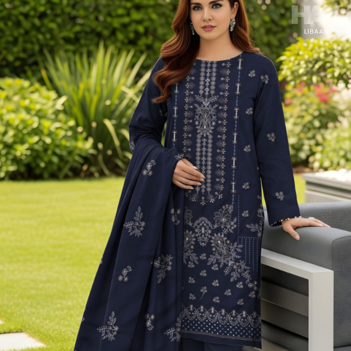 HAK Libaas Peach 3 Piece Embroidered Suit HK-234E