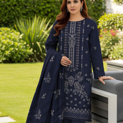 HAK Libaas Peach 3 Piece Embroidered Suit HK-234E