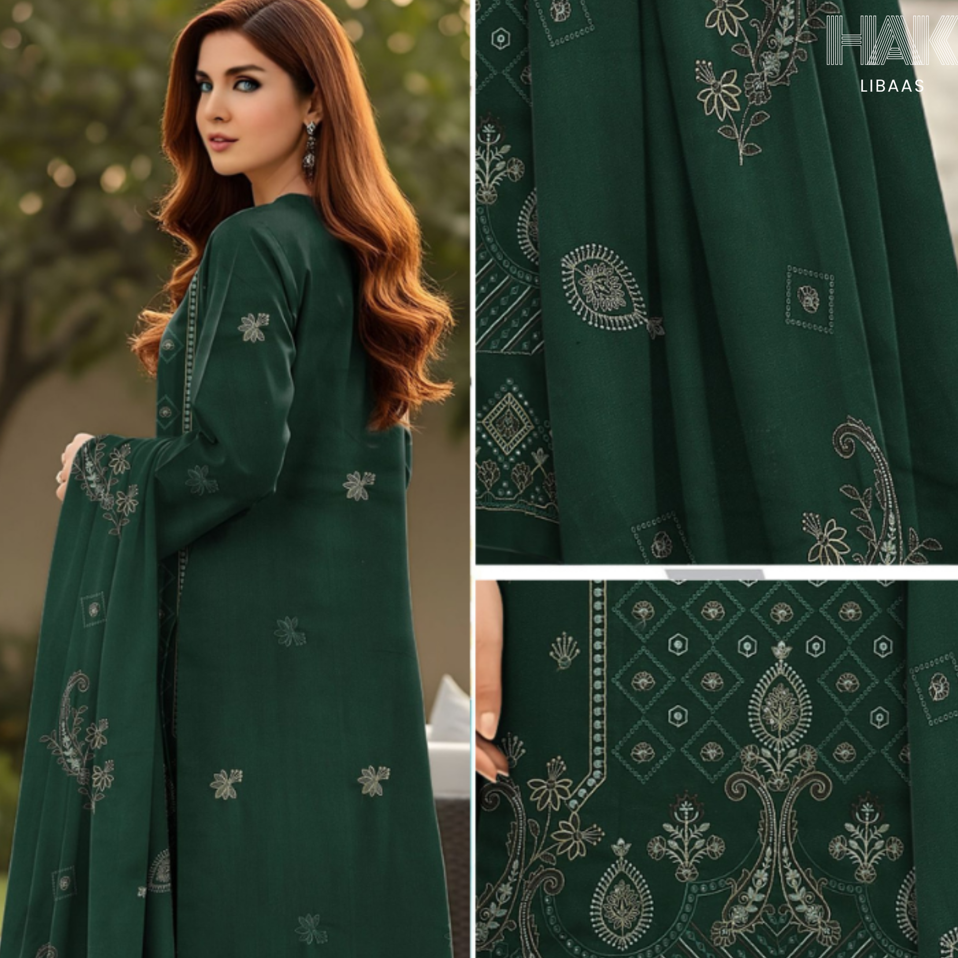 HAK Libaas Peach 3 Piece Embroidered Suit HK-234F