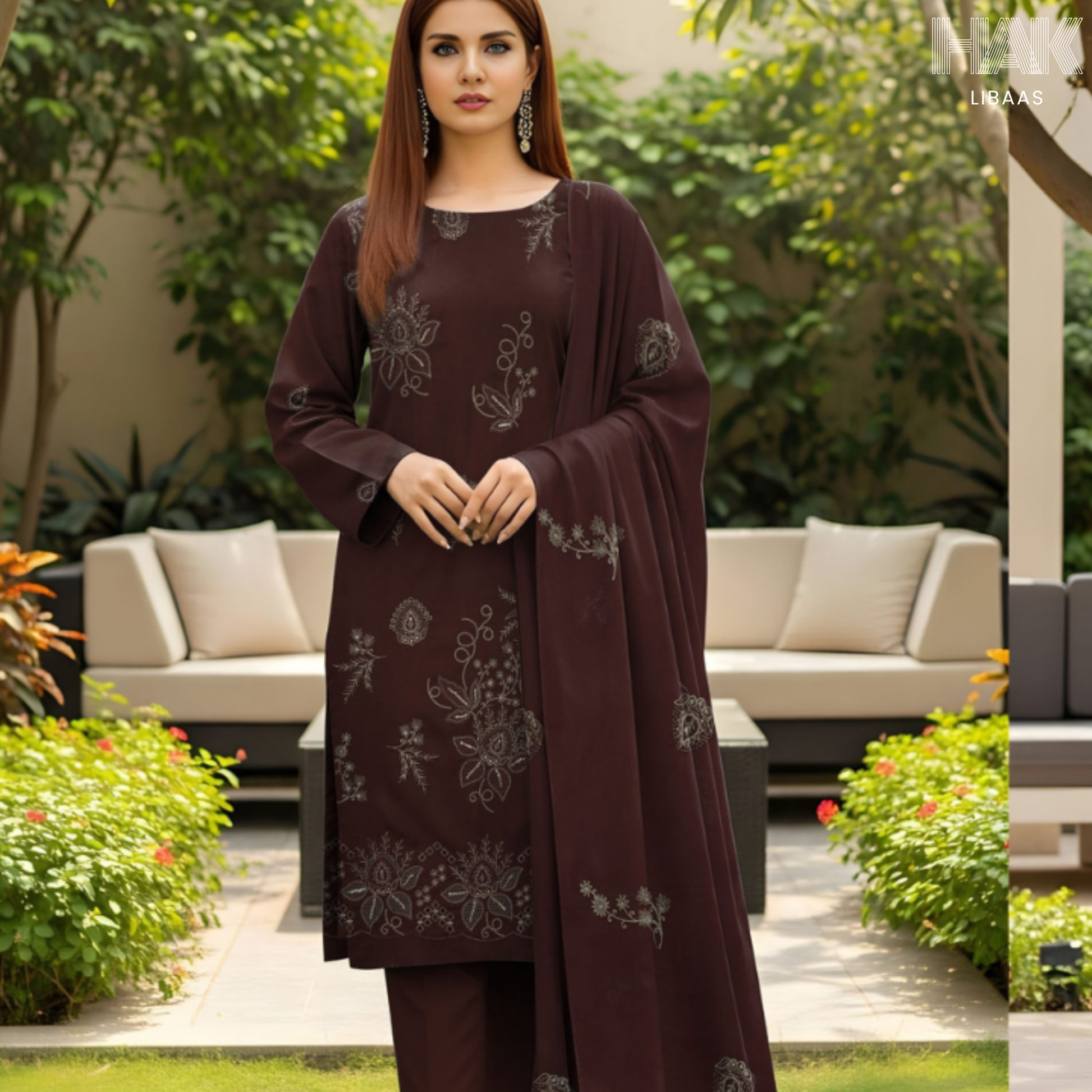 HAK Libaas Peach 3 Piece Embroidered Suit HK-234G