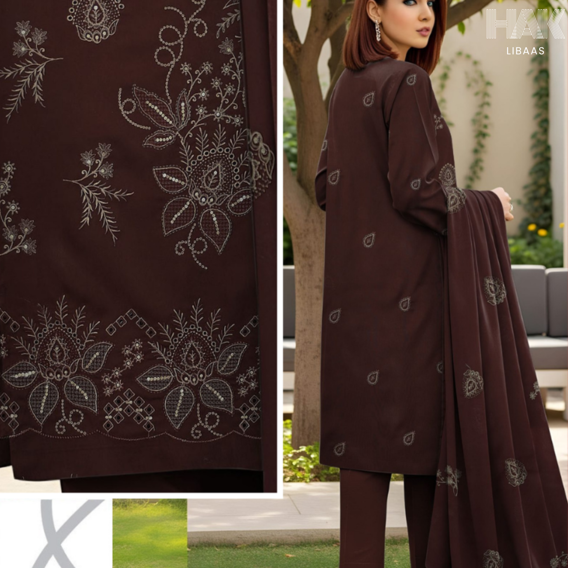 HAK Libaas Peach 3 Piece Embroidered Suit HK-234G