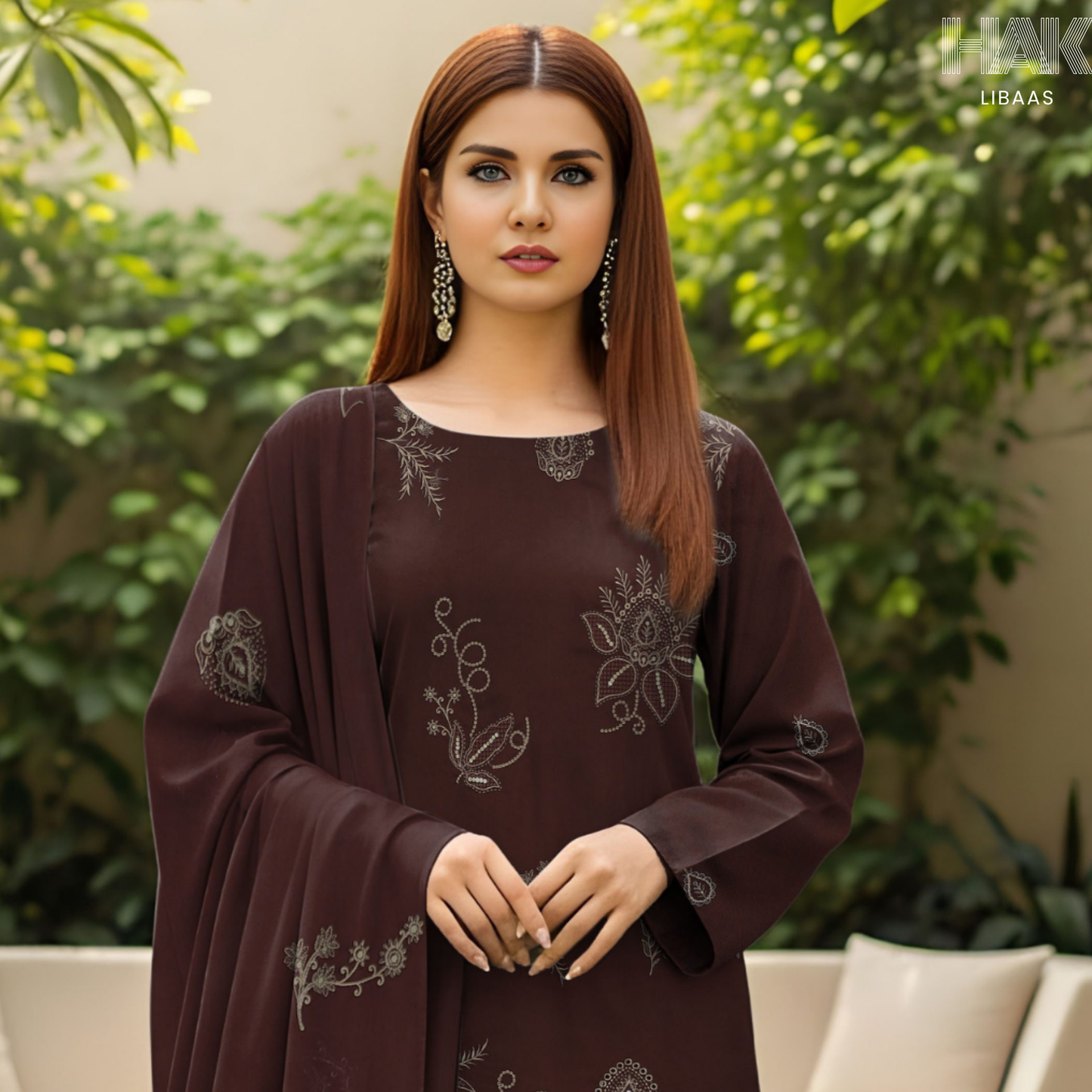 HAK Libaas Peach 3 Piece Embroidered Suit HK-234G