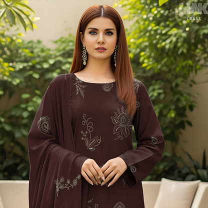 HAK Libaas Peach 3 Piece Embroidered Suit HK-234G