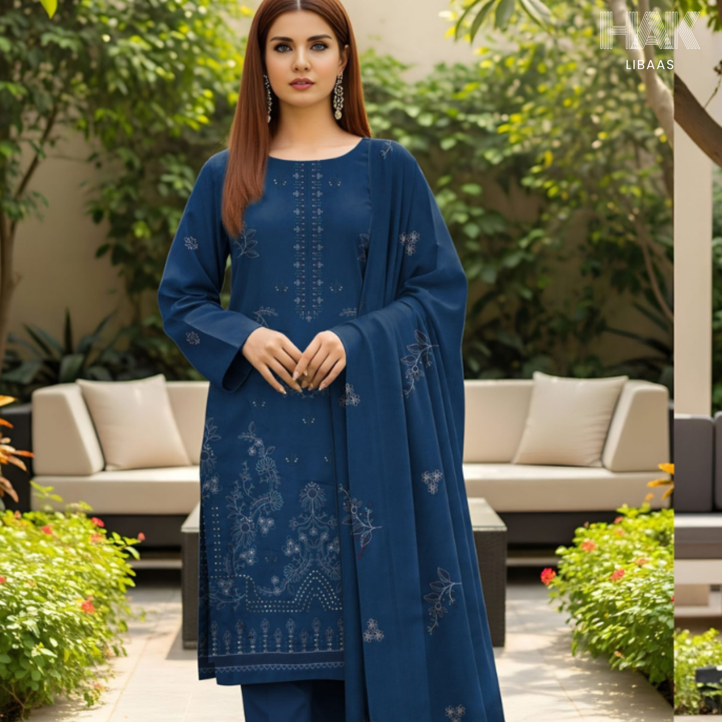 HAK Libaas Peach 3 Piece Embroidered Suit HK-234B