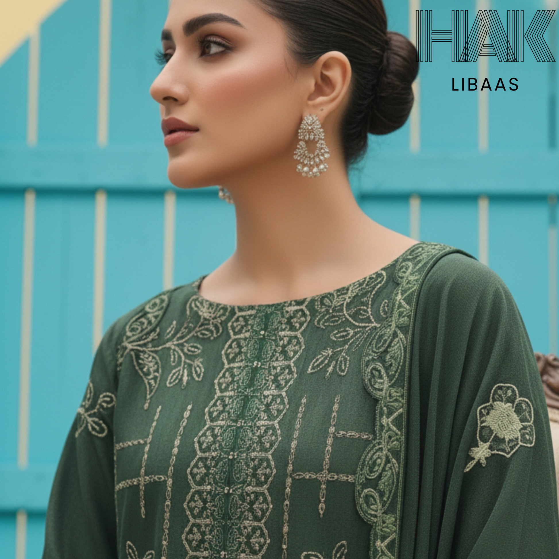 Peach Dhanak Embroidered 3 Piece Suit with Sequence & Laser Cut Lace by HAK Libaas - HF-206B