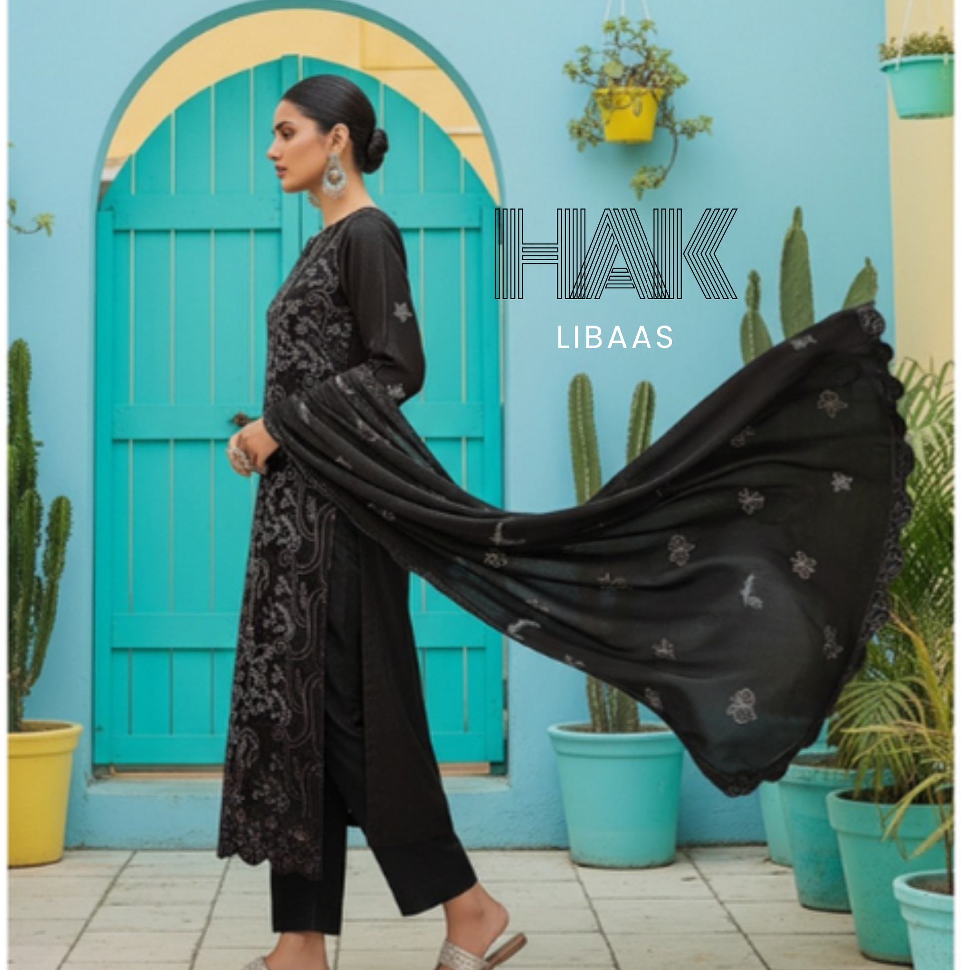 Peach Dhanak Embroidered 3 Piece Suit with Sequence & Laser Cut Lace by HAK Libaas - HF-206D