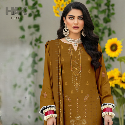 HAK Libaas HK-230A Peach Embroidered 3-Piece Suit