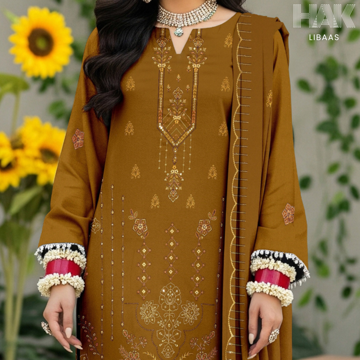 HAK Libaas HK-230A Peach Embroidered 3-Piece Suit