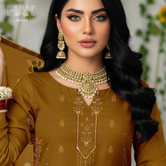 HAK Libaas HK-230A Peach Embroidered 3-Piece Suit