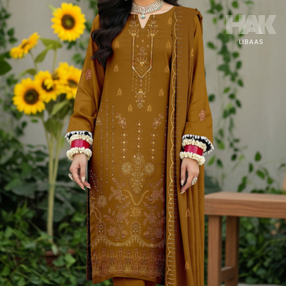HAK Libaas HK-230A Peach Embroidered 3-Piece Suit