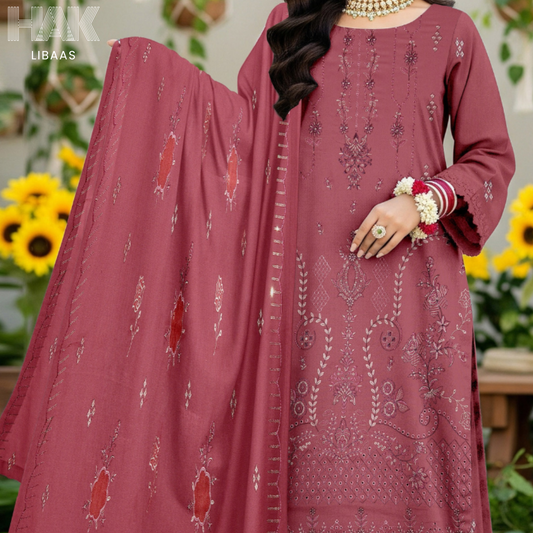 HAK Libaas HK-230B Peach Embroidered 3-Piece Suit
