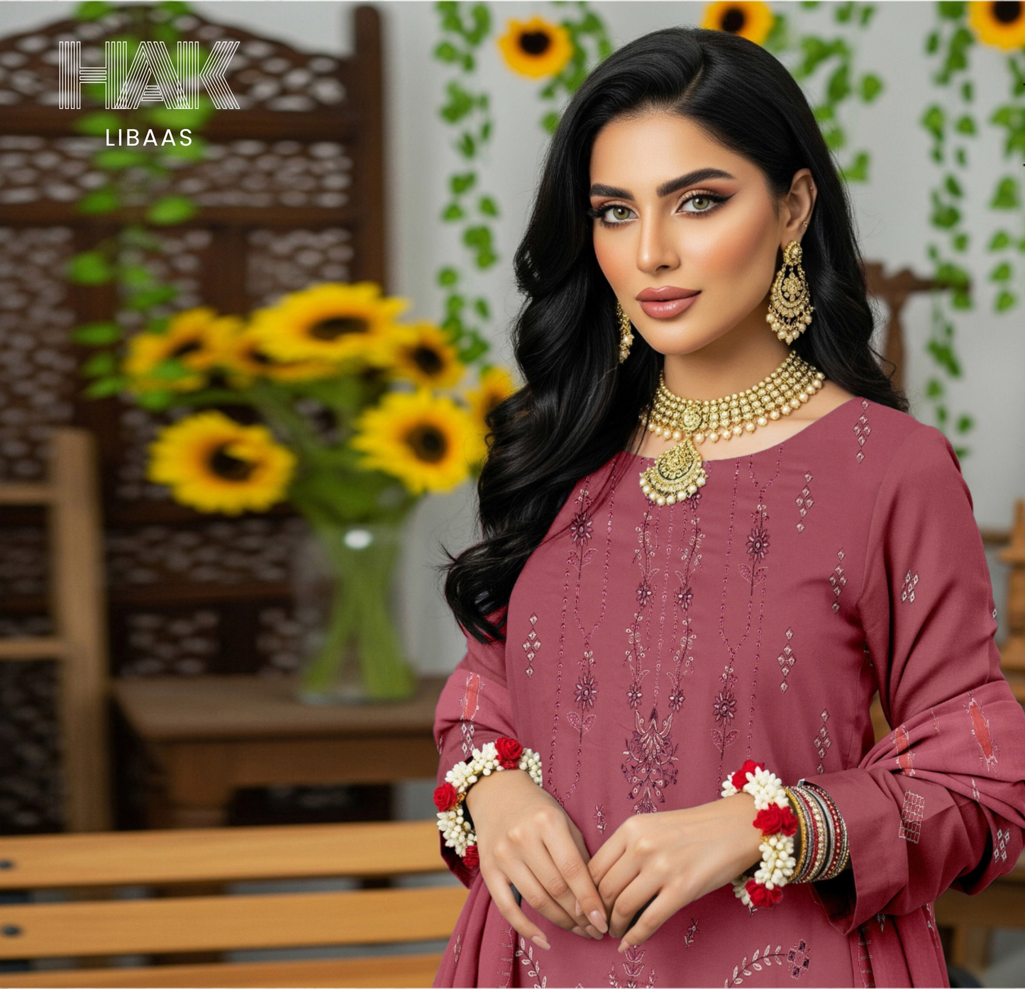 HAK Libaas HK-230B Peach Embroidered 3-Piece Suit