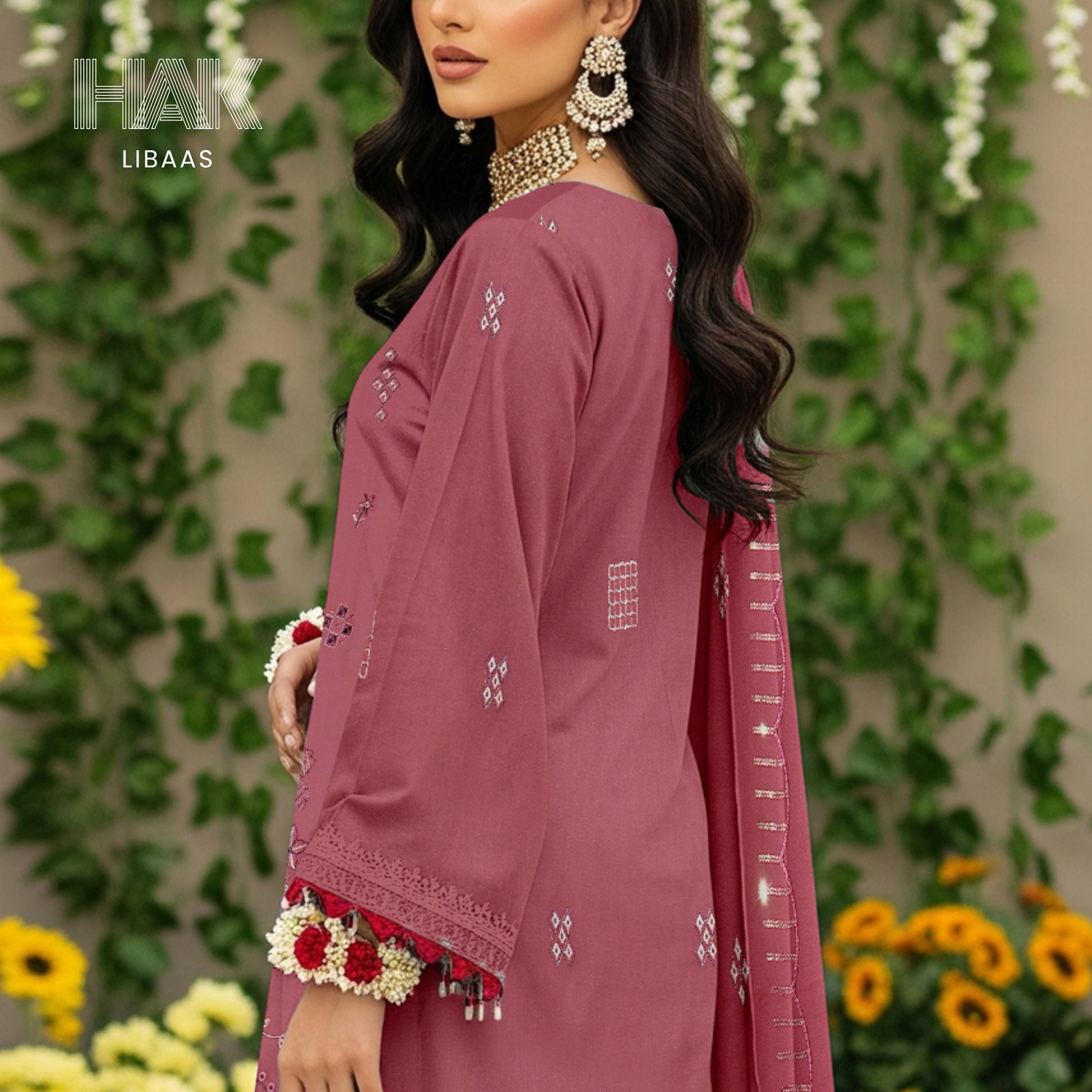 HAK Libaas HK-230B Peach Embroidered 3-Piece Suit