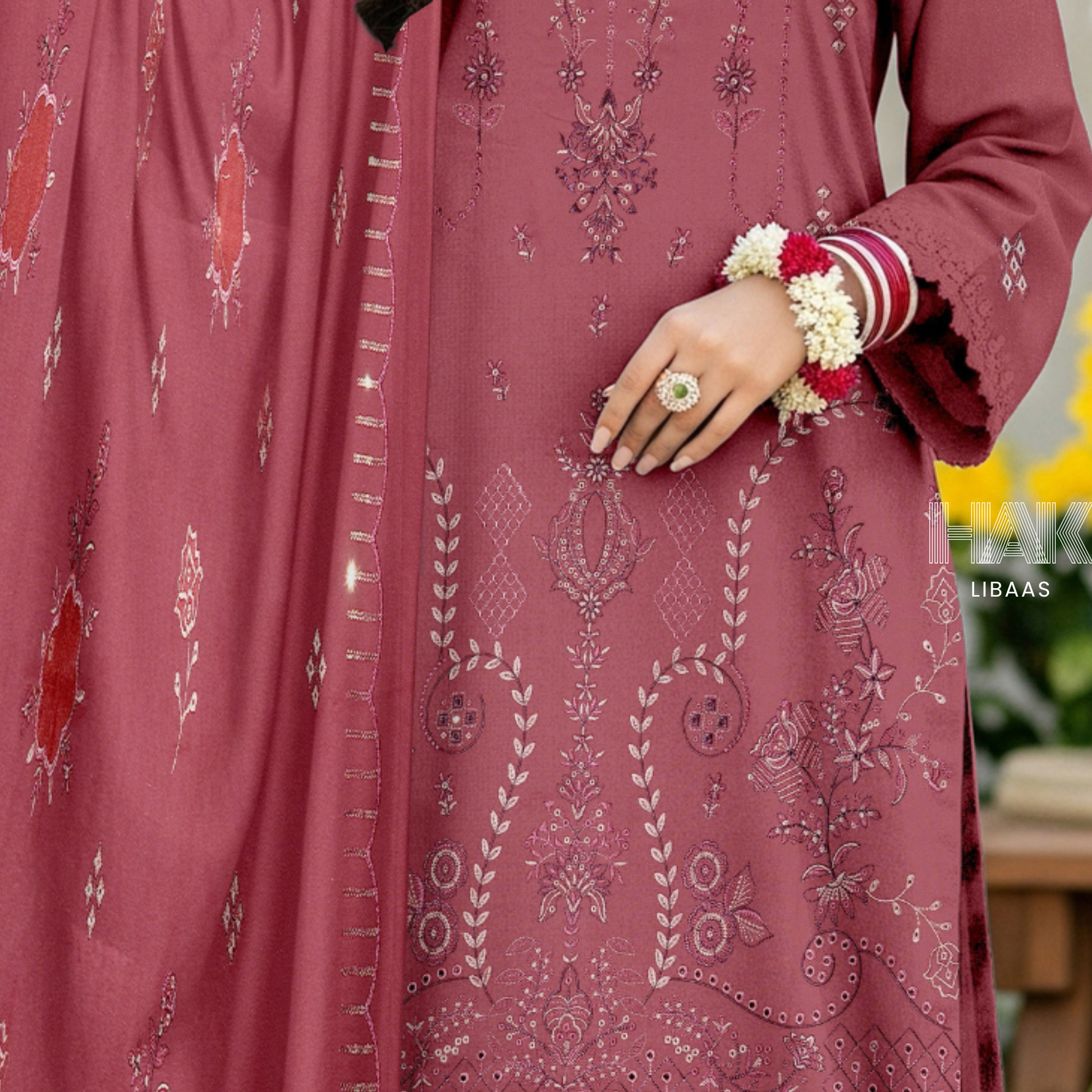 HAK Libaas HK-230B Peach Embroidered 3-Piece Suit