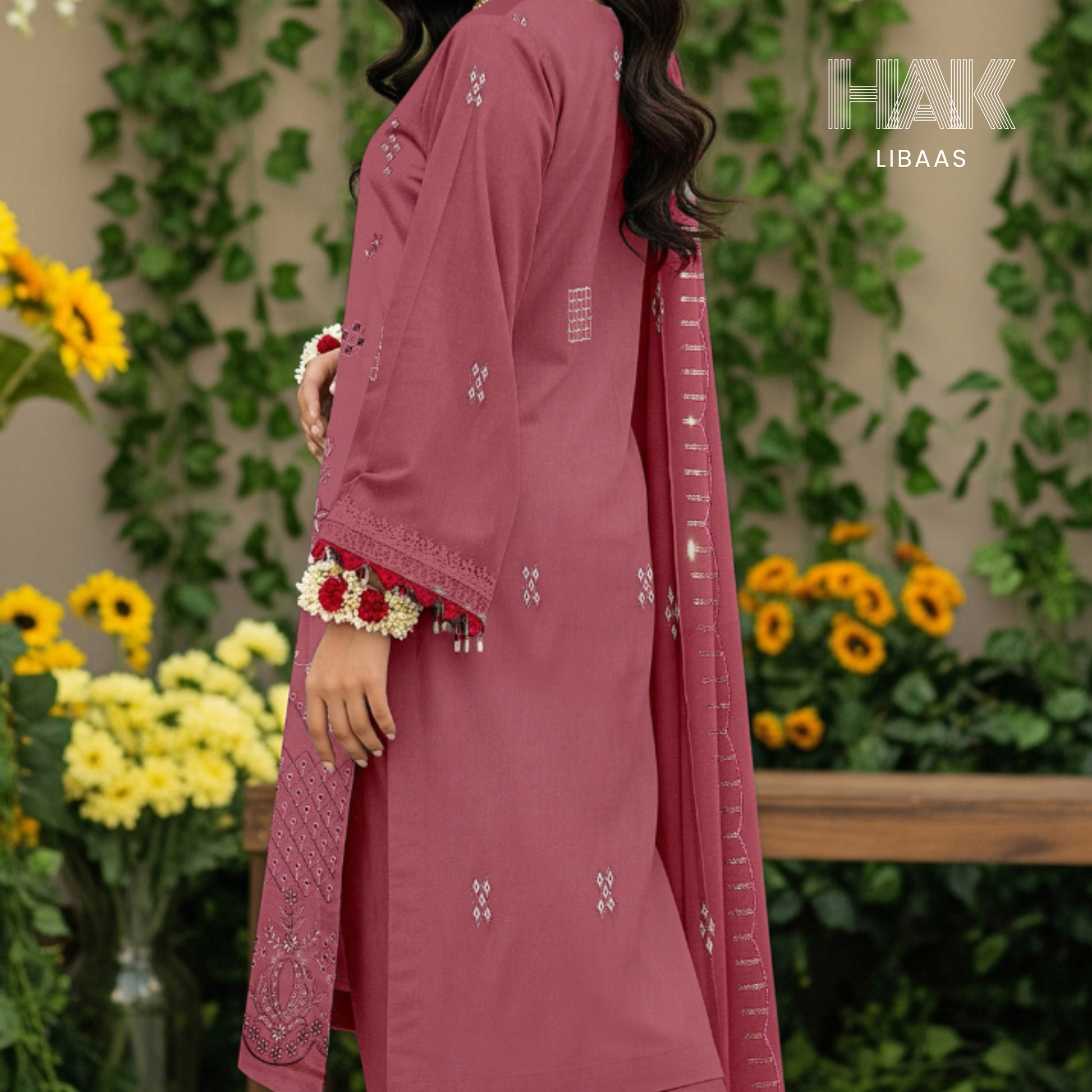 HAK Libaas HK-230B Peach Embroidered 3-Piece Suit
