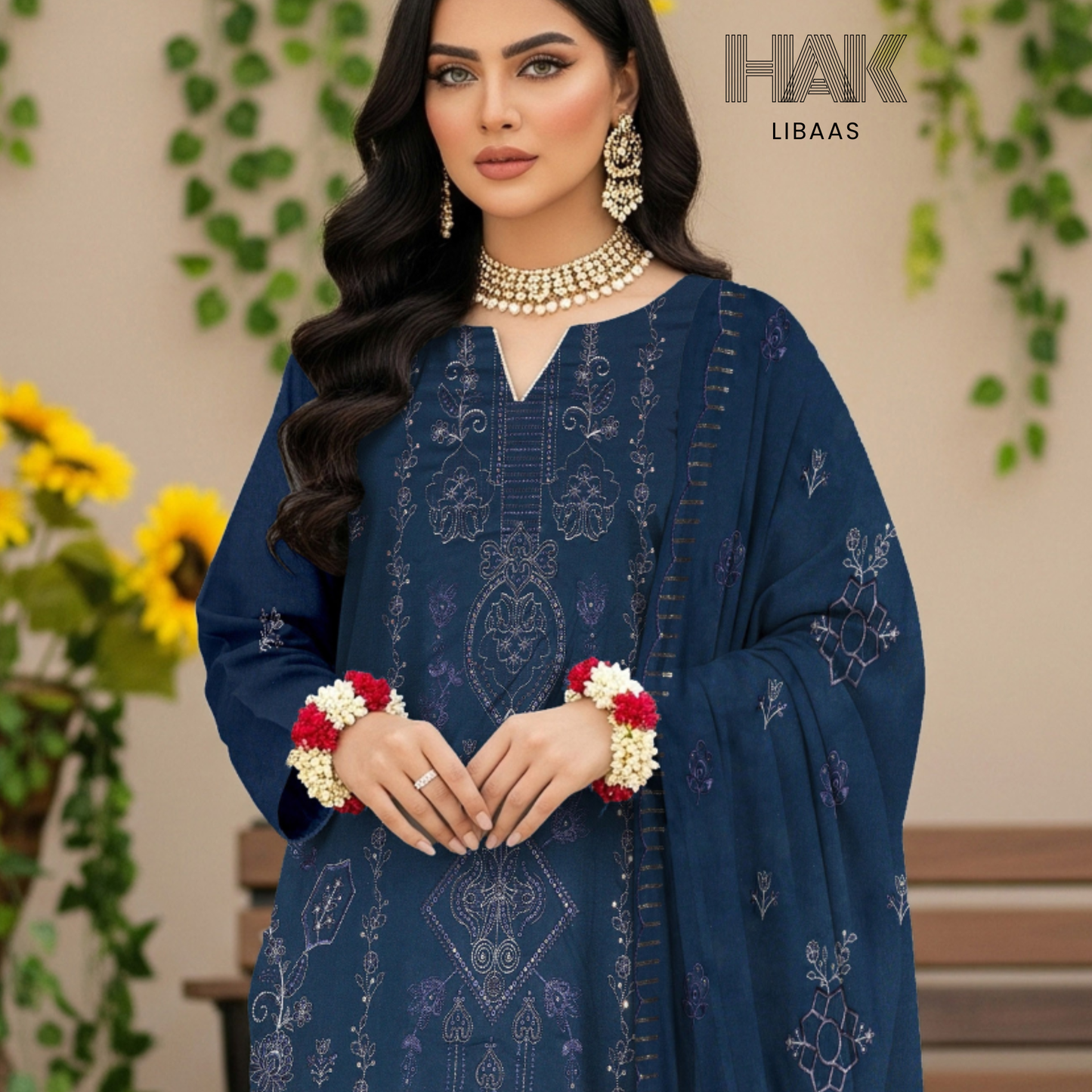 HAK Libaas HK-230C Peach Embroidered 3-Piece Suit