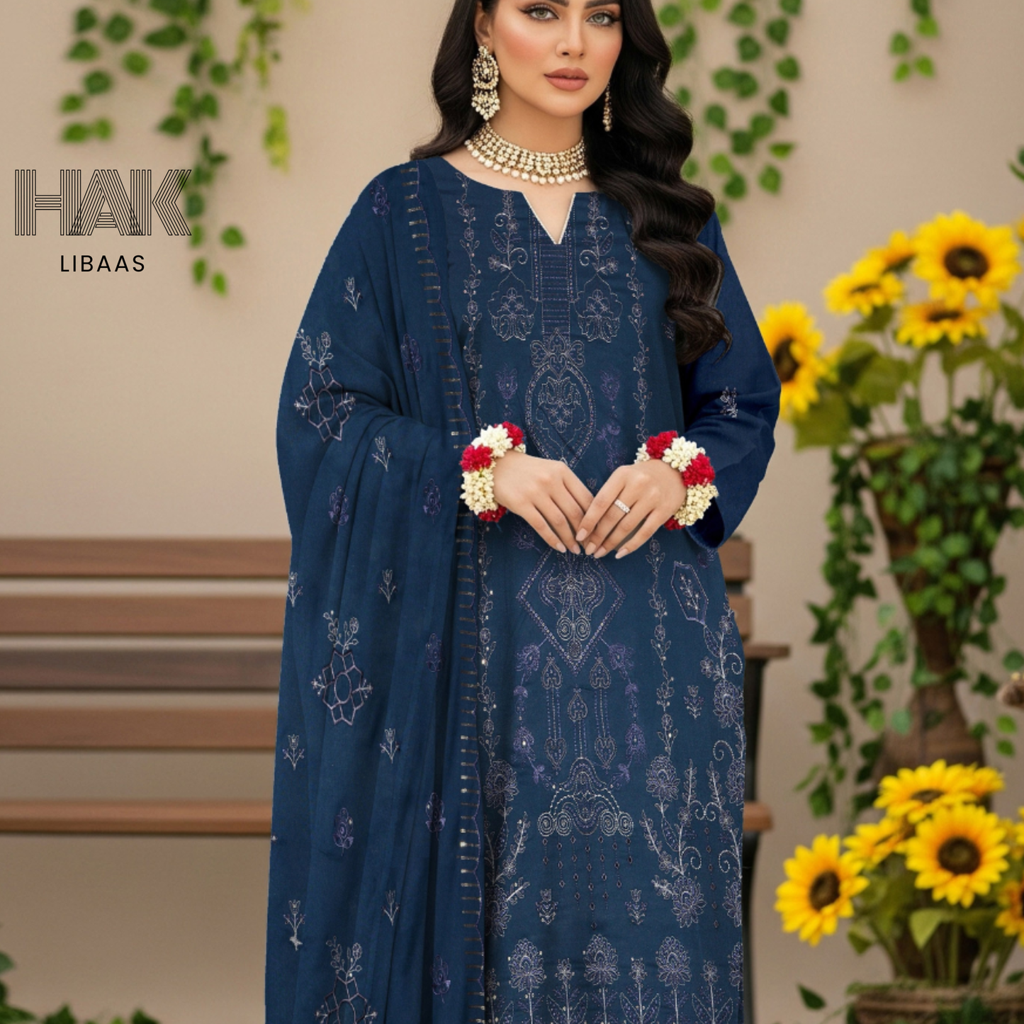 HAK Libaas HK-230C Peach Embroidered 3-Piece Suit