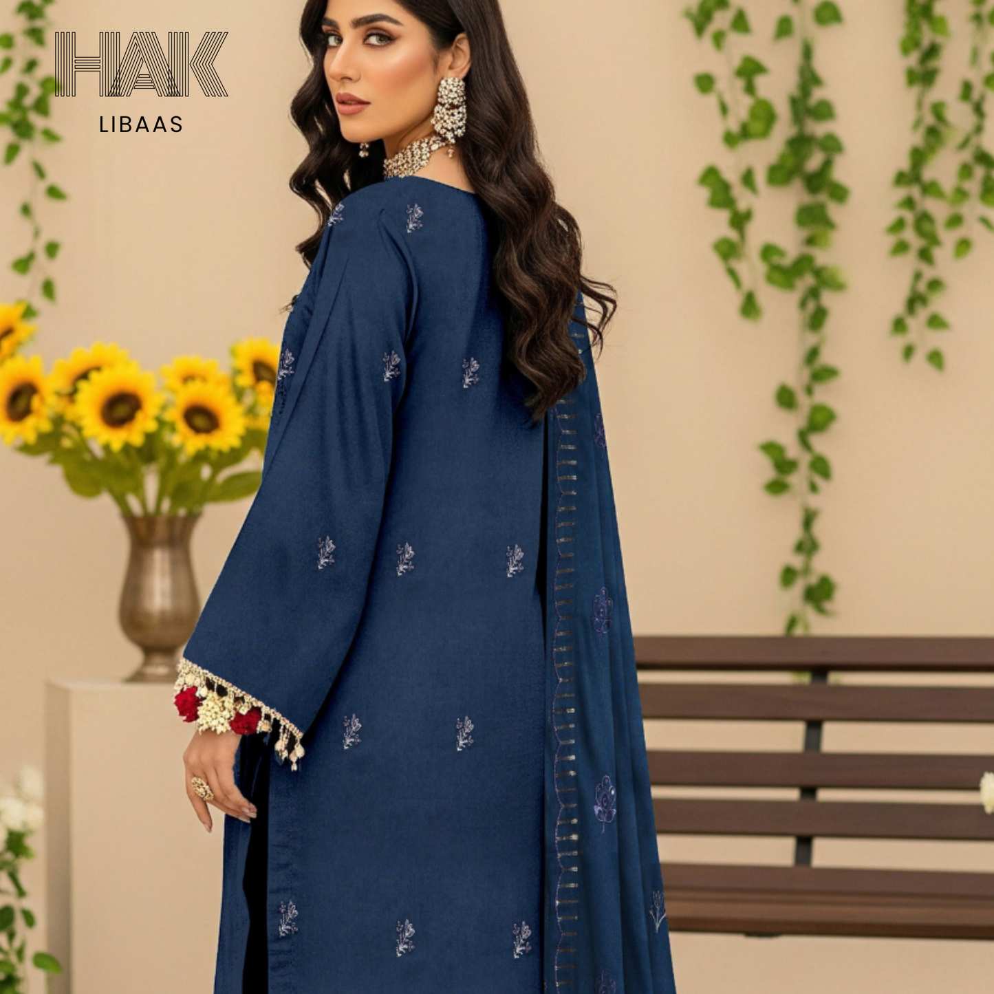 HAK Libaas HK-230C Peach Embroidered 3-Piece Suit