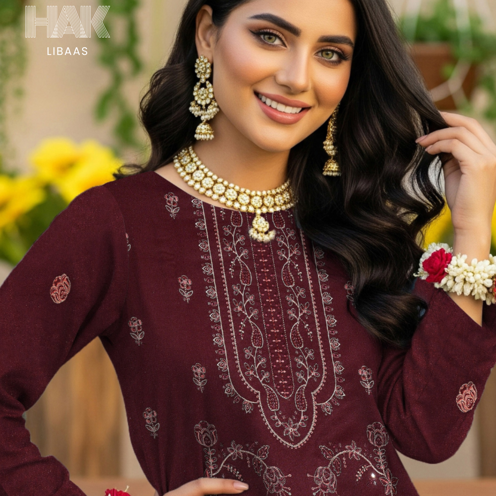 HAK Libaas HK-230D Peach Embroidered 3-Piece Suit