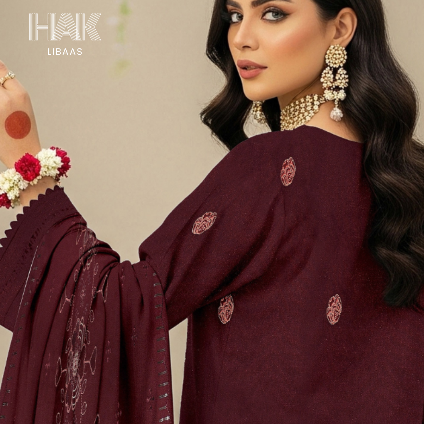 HAK Libaas HK-230D Peach Embroidered 3-Piece Suit