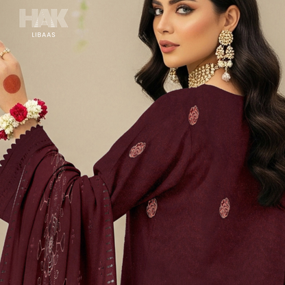 HAK Libaas HK-230D Peach Embroidered 3-Piece Suit